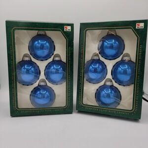 Vintage Krebs Denim Blue Shiny Ornaments Balls 2.5" 2 Box Set